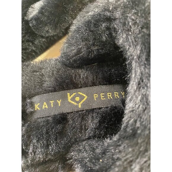 Katy Perry Faux Fur Black Slippers With Gold Bow Comfy Slip-On Shoes Size 6 - Picture 6 of 10